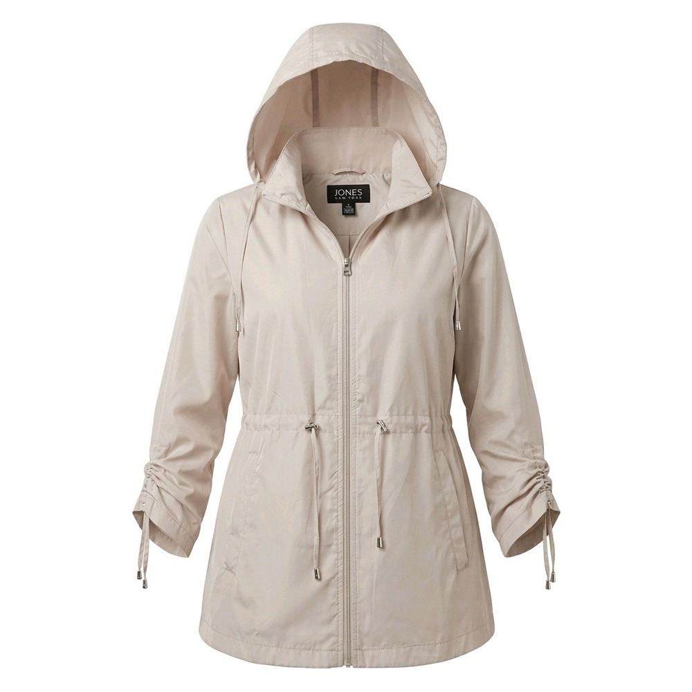 Jones New York Womens Beige Hooded Anorak Jacket Cinched Sleeve Size L J10722-RC